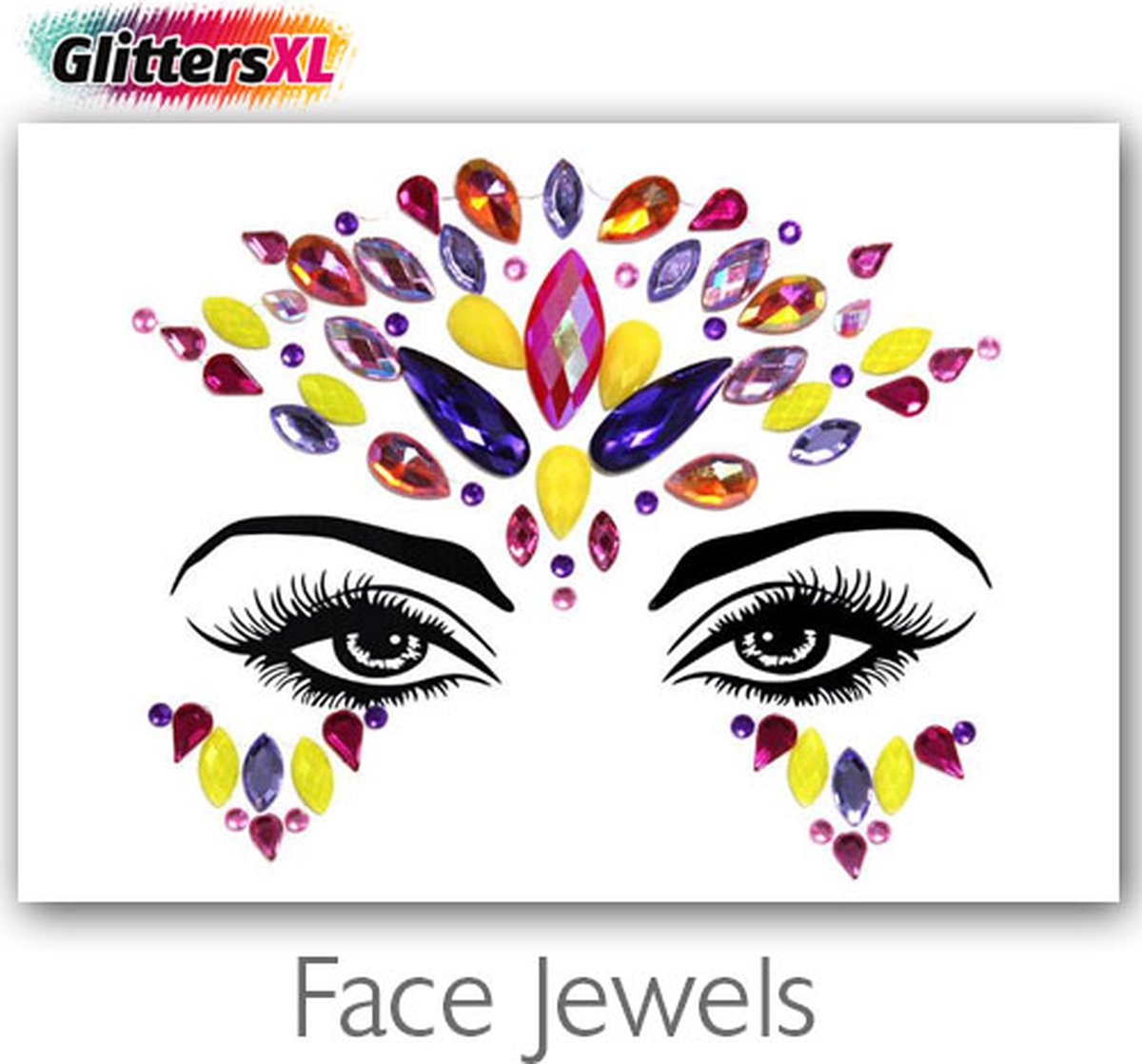 GlittersXL - Festival Diamant Face Jewels (Paars/Geel) [Dots Strass Steentjes met zelfklevend Plaklaag - Sticker Diamantjes voor Lichaam en Gezicht - Festival tattoo set outfit diamand glitter - Juwelen Face Glitterstiften tattoos kinderen]